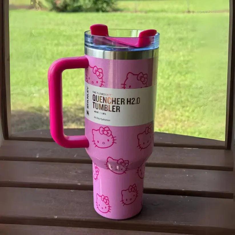 Hello Kitty 40 oz Insulated Tumbler – Quencher-Style Cup with Handle & Straw
